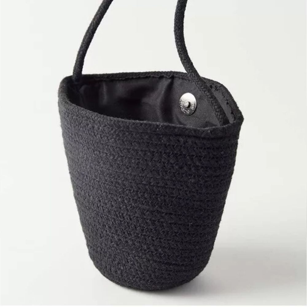 Black Rope woven mini bowl bag with spaghetti strap